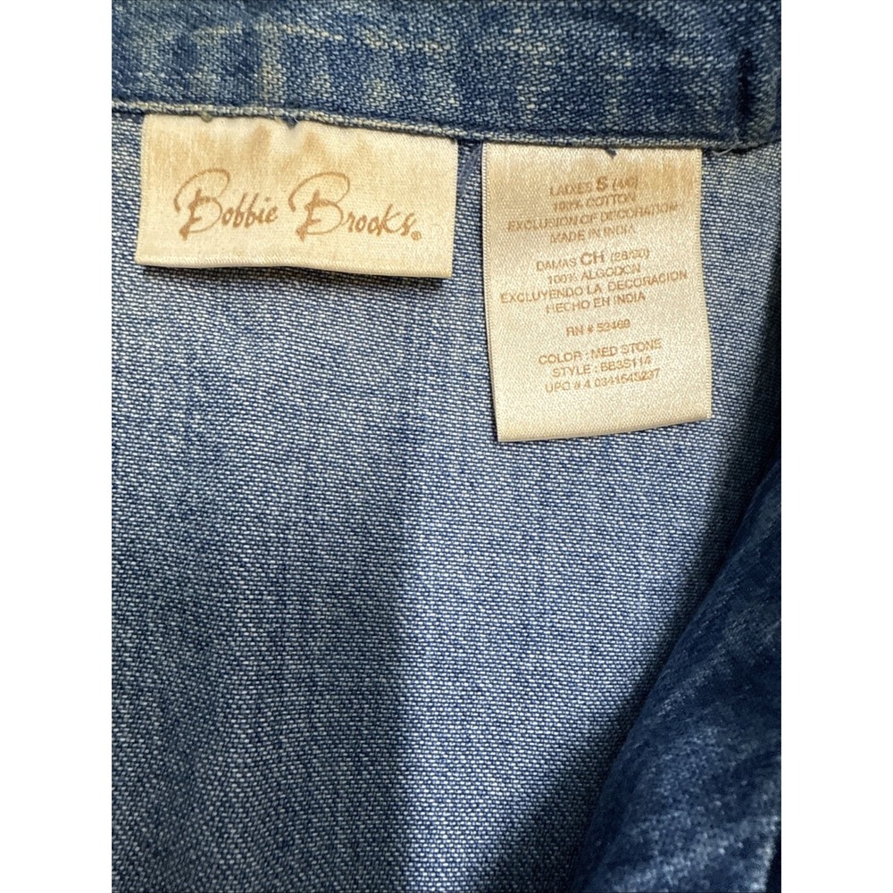 VTG Bobbie Brooks Floral Embroidered Cottagecore Denim Button Up Shirt Jacket S - Picture 3 of 5
